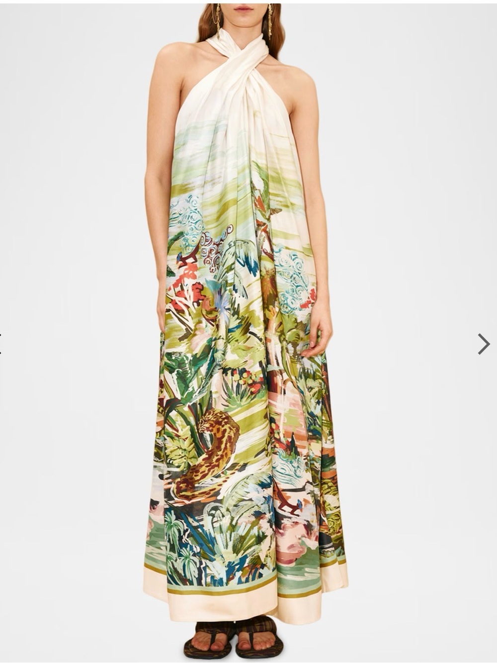 Cross-Neck Tropical Watercolor Print Maxi Dress - Picture 2 of 10